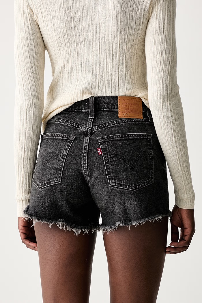 Ρούχα Levi's σορτς γυναικεία ντένιμ 501® CURVE 005DP μαύρο