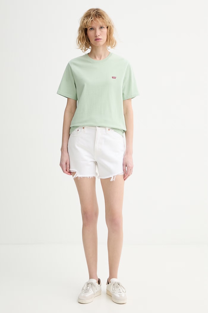 Levi's pantaloni scurți jeans RIBCAGE A-LINE 005DS alb SS26
