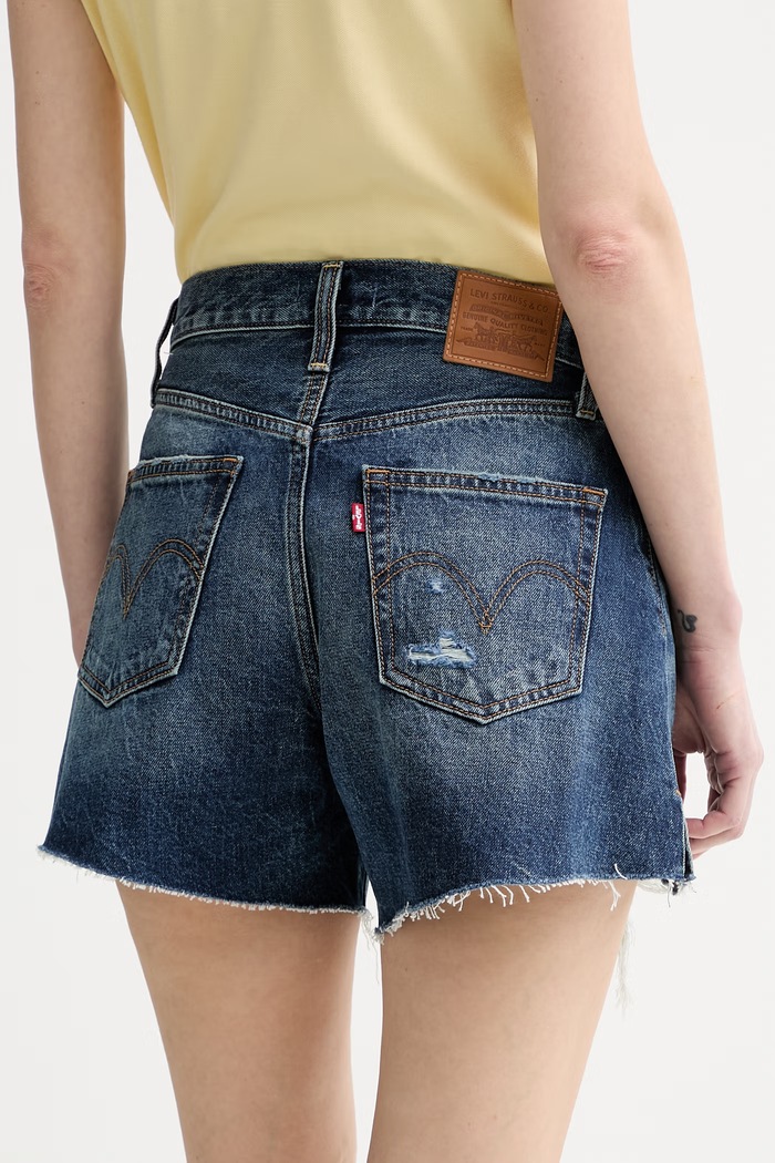 Îmbrăcăminte Levi's pantaloni scurți jeans RIBCAGE A-LINE 005DS albastru