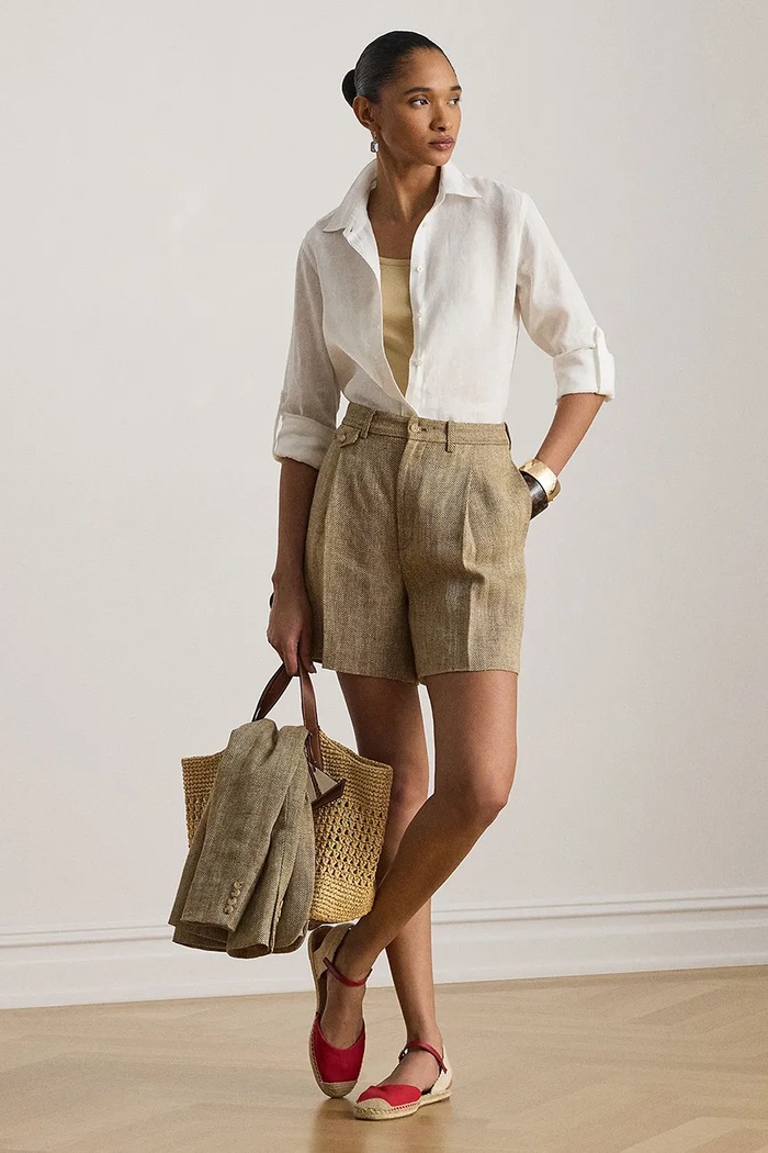 Oblečenie Lauren Ralph Lauren dámske elegantné ľanové šortky 200P13288 béžová