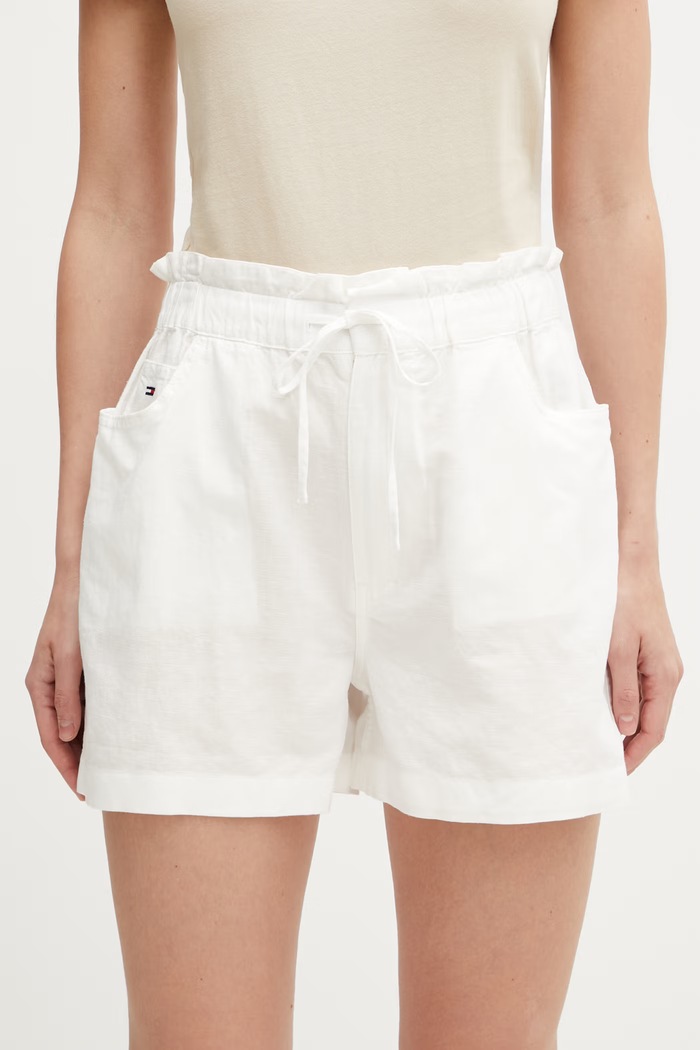 Tommy Jeans šortky dámske s ľanom biela DW0DW22227