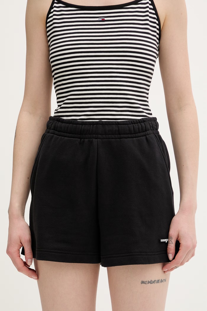 Tommy Jeans pantaloni scurți de trening pentru femei, din bumbac negru DW0DW22230