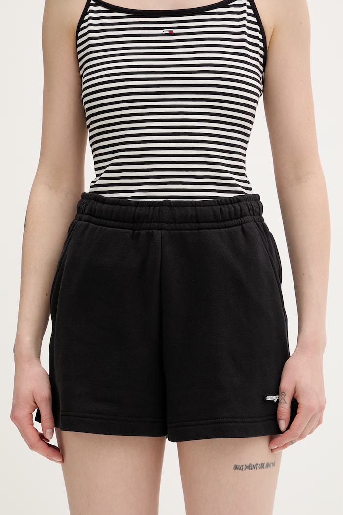 Tommy Jeans pantaloni scurți de trening pentru femei, din bumbac negru DW0DW22230