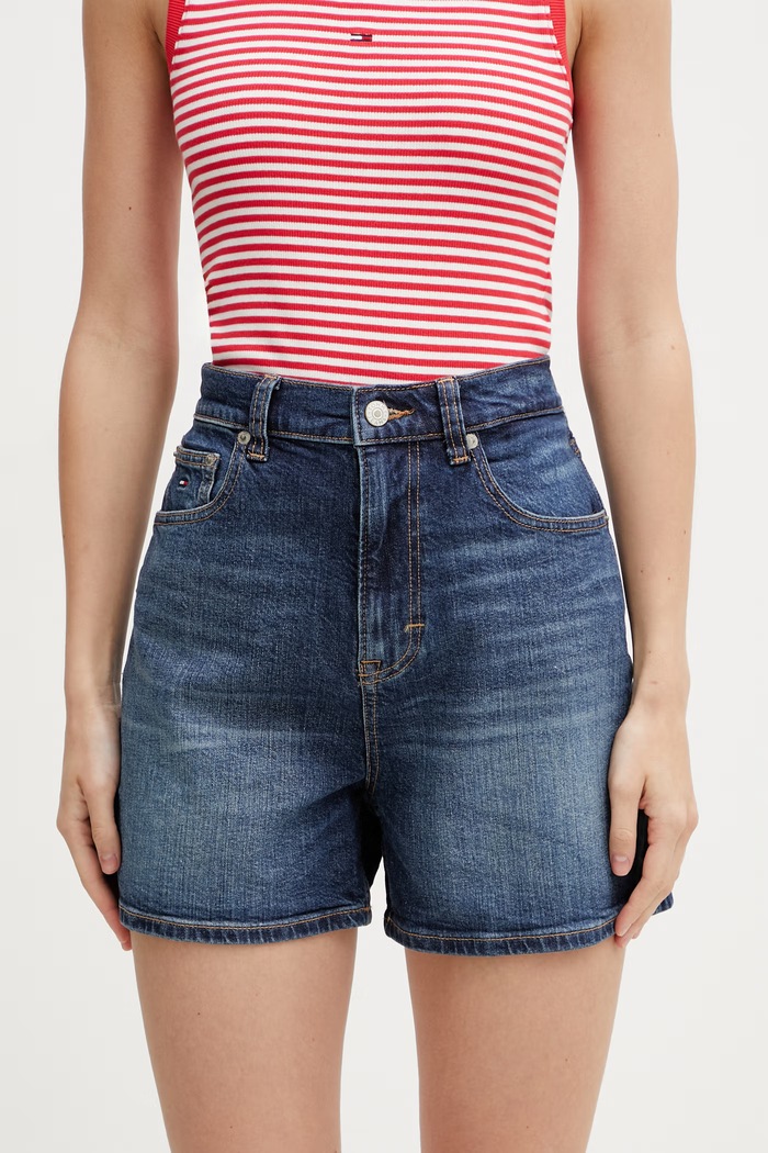 Tommy Jeans šortky dámske rifľové tmavomodrá DW0DW22688