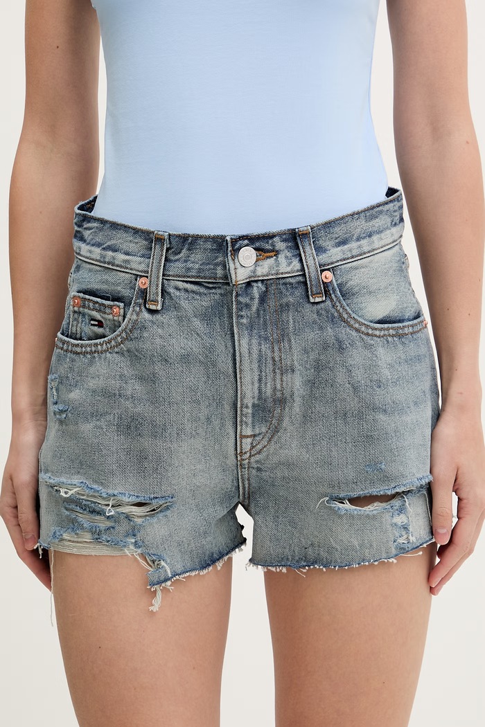 Tommy Jeans šortky dámske rifľové modrá DW0DW22690