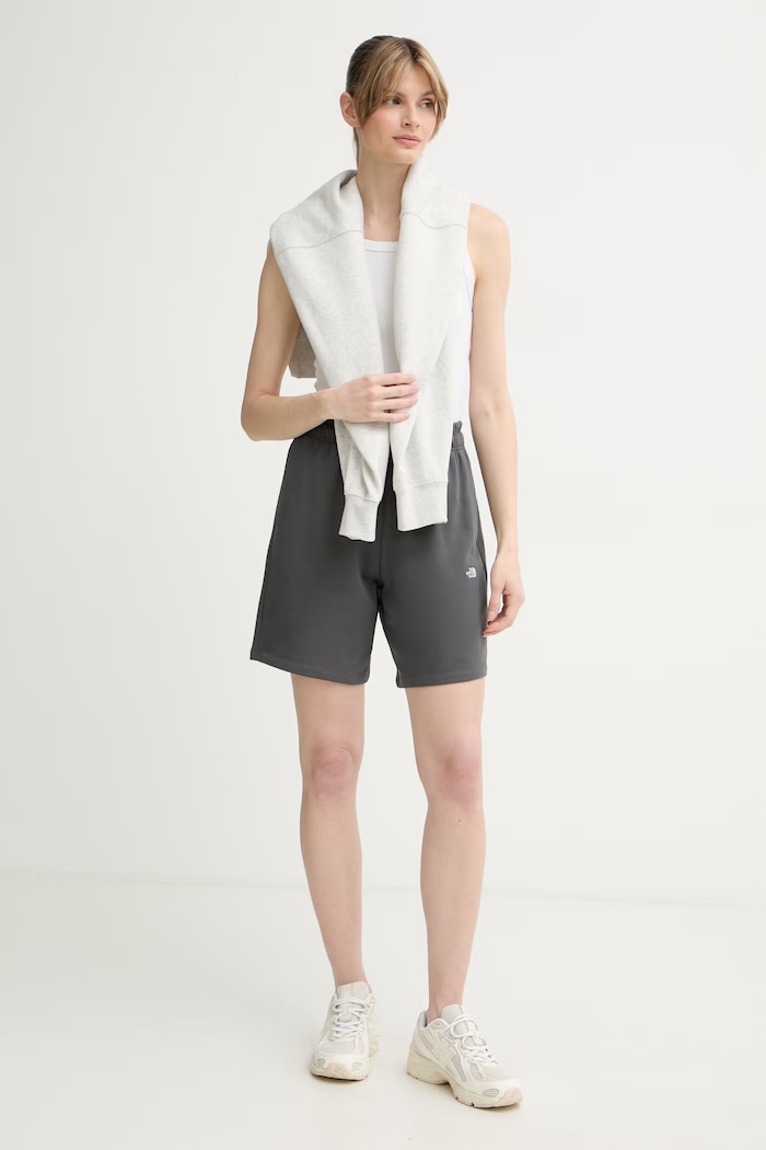 The North Face къс панталон тип анцуг дамски от памук Essential Light NF0A8GQYRHI1 сив SS26
