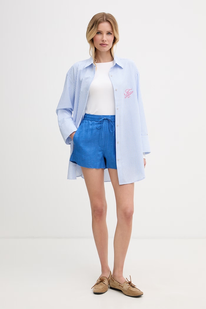 Tommy Hilfiger szorty damskie lniane WW0WW49637 niebieski SS26