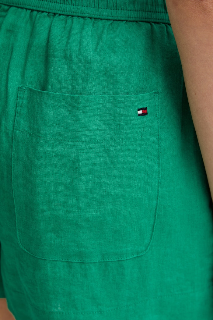 Tommy Hilfiger šortky dámske ľanové zelená WW0WW49637