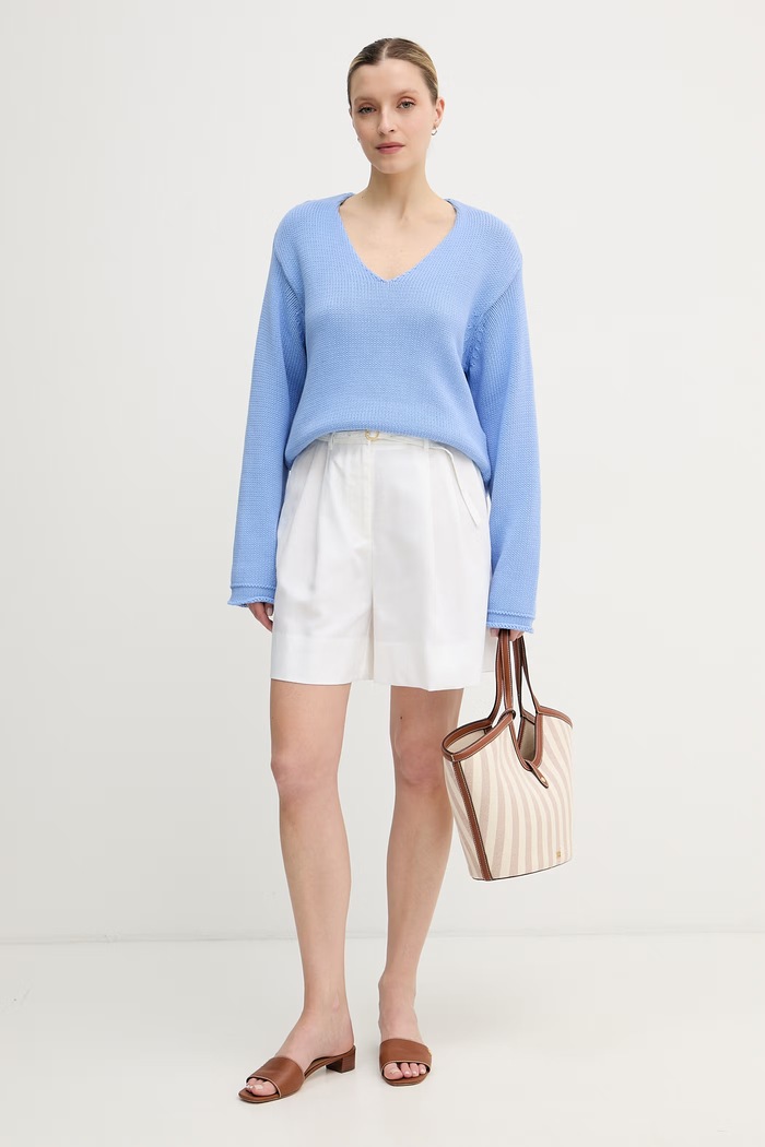 Tommy Hilfiger šortky dámske s ľanom WW0WW49040 biela SS26