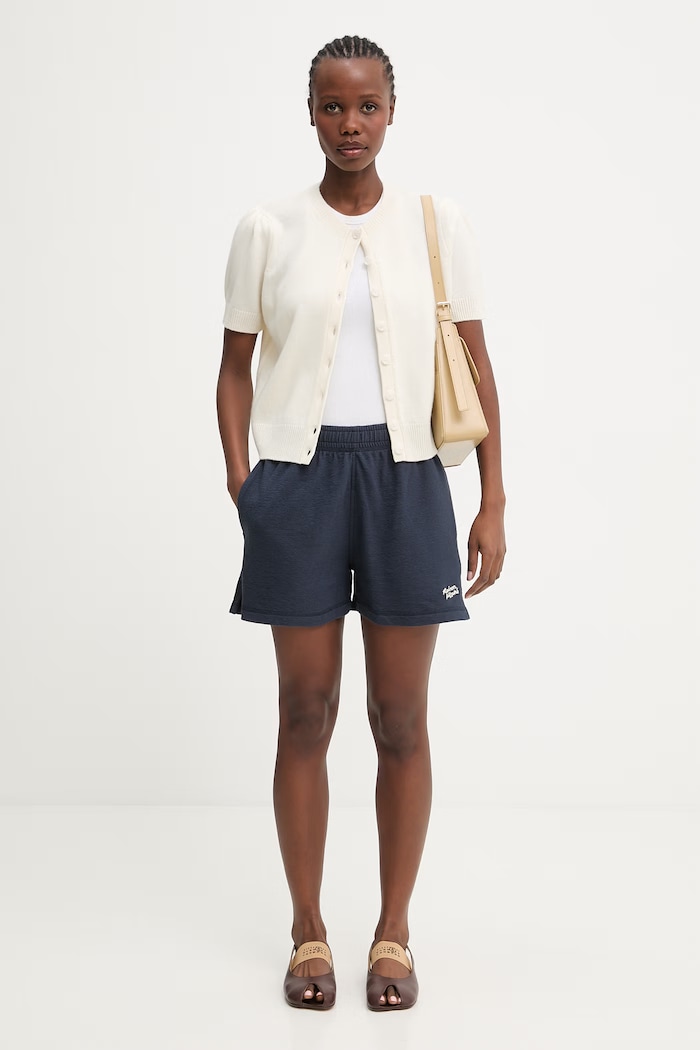 Maison Kitsuné спортивные шорты из хлопка для женщин QW01400KA0035 тёмно-синий