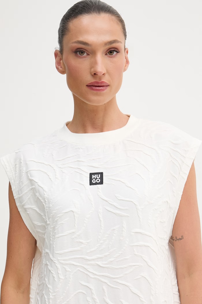 HUGO rochie cu bumbac ZEB_dress bej 50561082