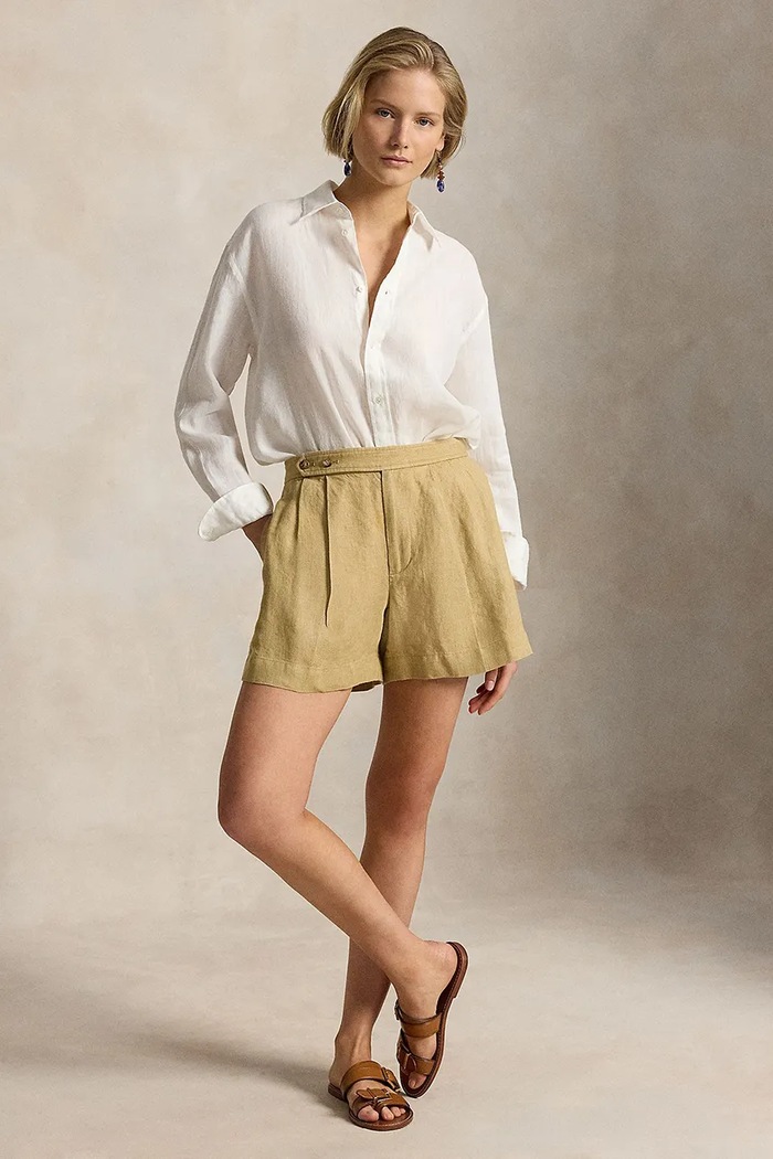 Odzież Polo Ralph Lauren DELAVE LINEN-WVN-SHORTS szorty lniane damskie 211A12967001 beżowy