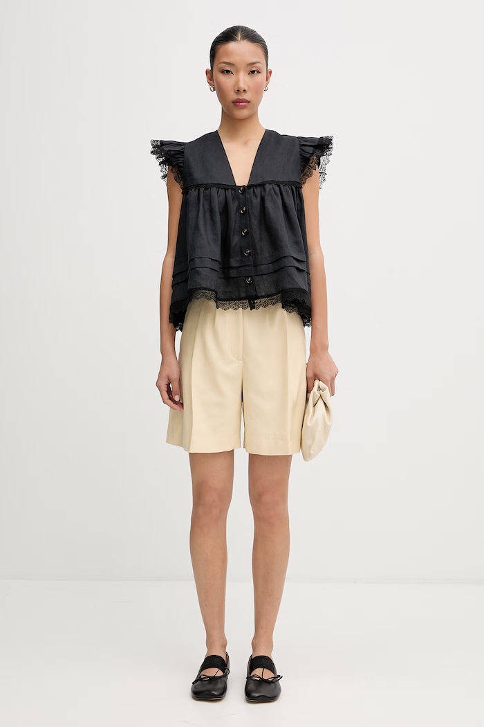 Anine Bing BRICE SHORT - BUTTER YELLOW elegantní šortky s viskózou dámské A.03.12018.CRM02 žlutá