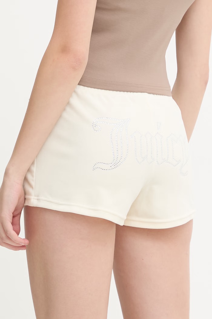 Juicy Couture σορτς γυναικεία βελούρ TAMIA SHORTS μπεζ JCWHS126305