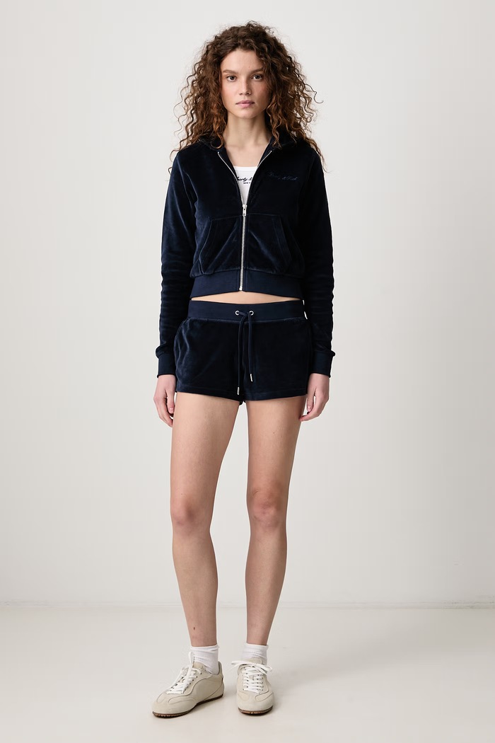 Sporty & Rich Signature Logo Krystal šortky zamatové dámske SH05773326BL106 tmavomodrá SS26
