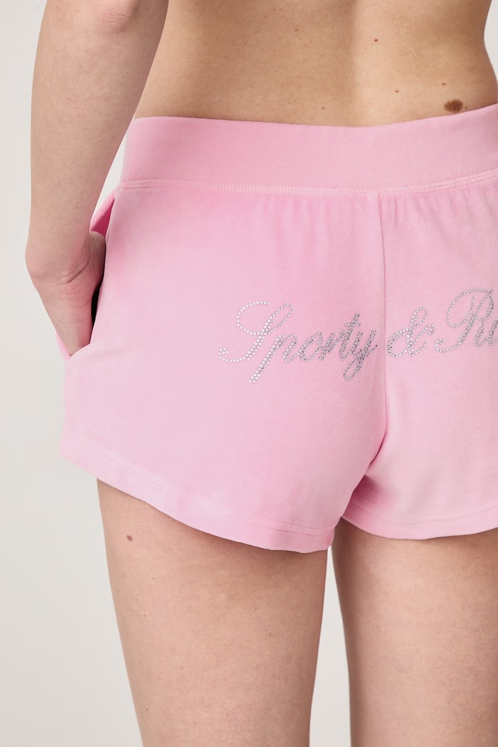 Signature Logo Krystal szorty dresowe welurowe damskie Sporty & Rich różowy SH05773326P144