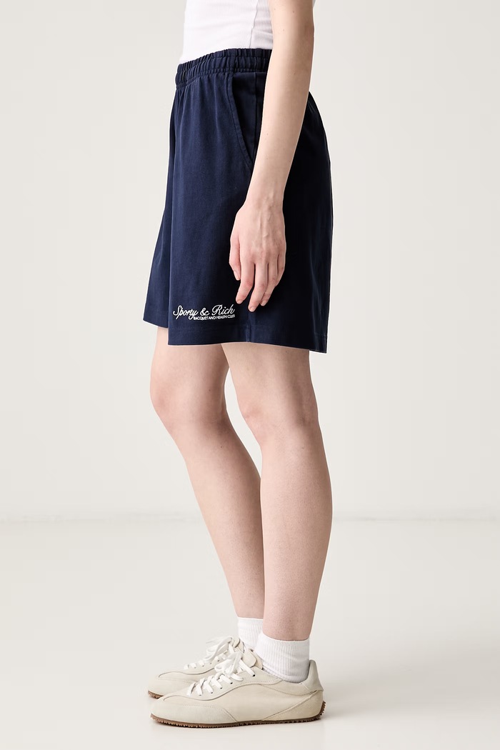 Sporty & Rich Syracuse szorty dresowe bawełniane damskie SH03975325BL106 granatowy SS26