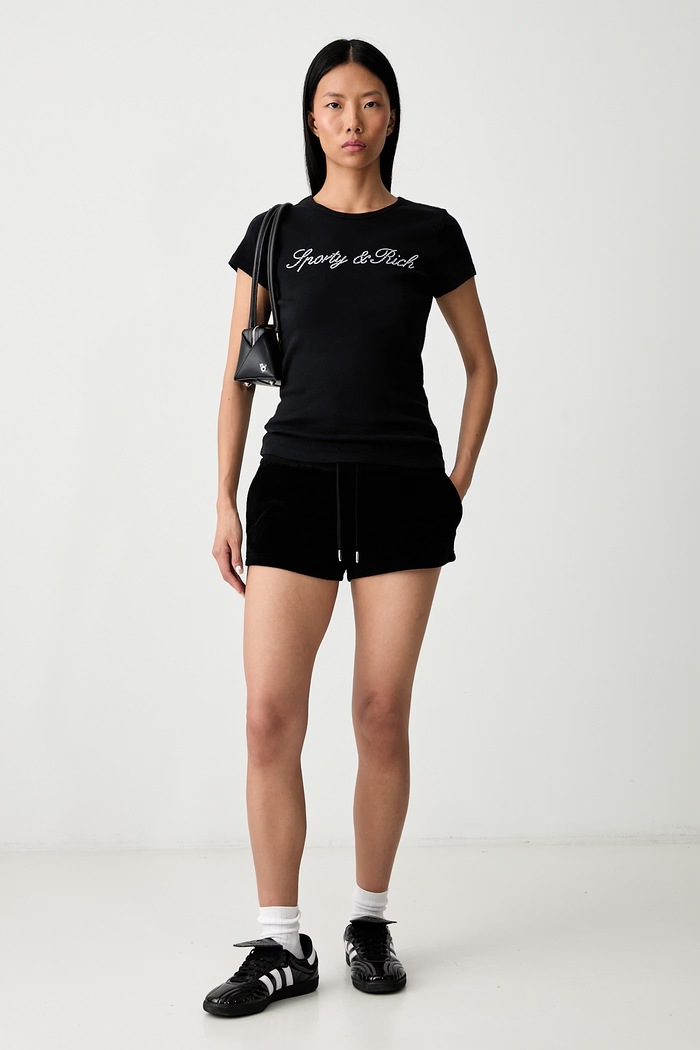 Sporty & Rich Signature Logo Krystal szorty dresowe bawełniane damskie SH05771326BA01 czarny SS26