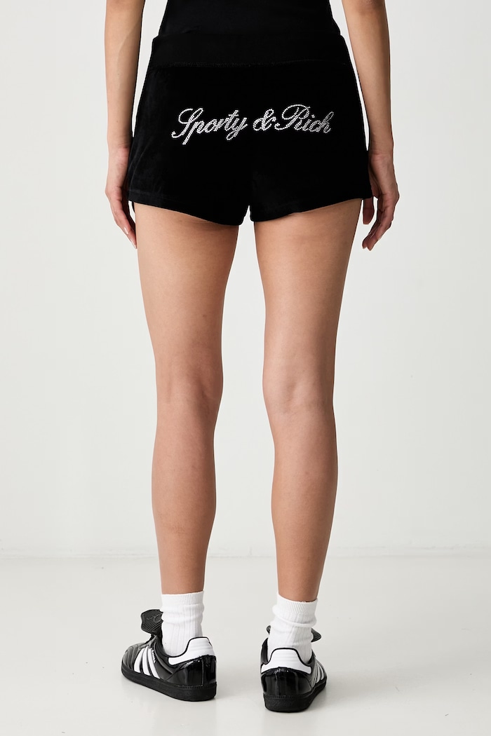 Odzież Sporty & Rich Signature Logo Krystal szorty dresowe bawełniane damskie SH05771326BA01 czarny