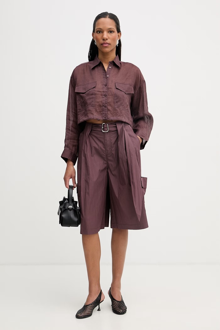 Isabelle Blanche βερμούδα γυναικεία με βαμβάκι IS26SS.P033.T002 καφέ SS26
