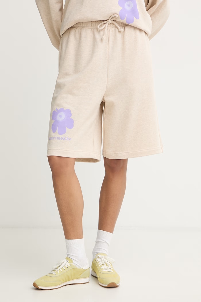 Marimekko sportske kratke hlače ženske pamučne bež 095470