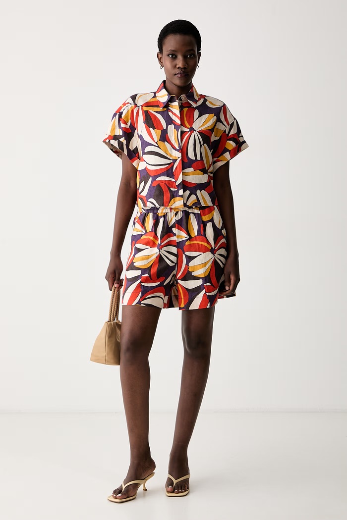United Colors of Benetton šortky dámské lněné 41GAD901T fialová SS26