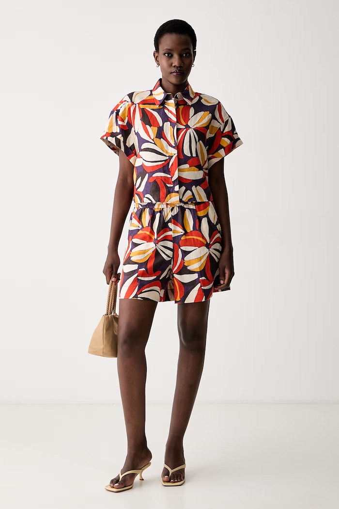 United Colors of Benetton šortky dámské lněné 41GAD901T fialová SS26