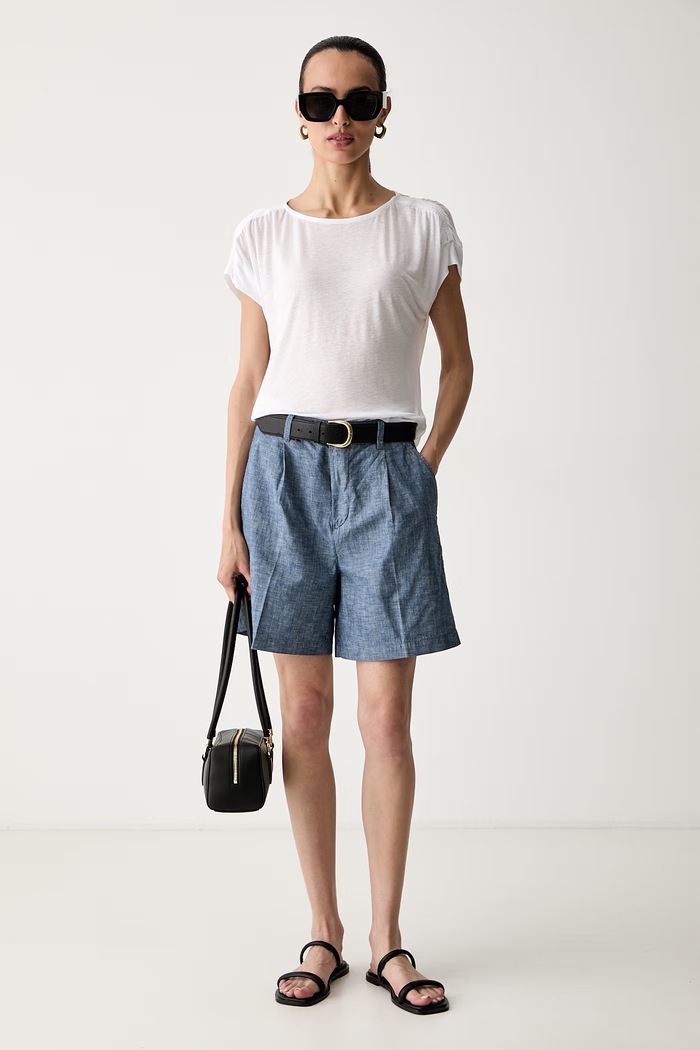 United Colors of Benetton elegantne kratke hlače za žene od pamuka 43F3D902S plava SS26