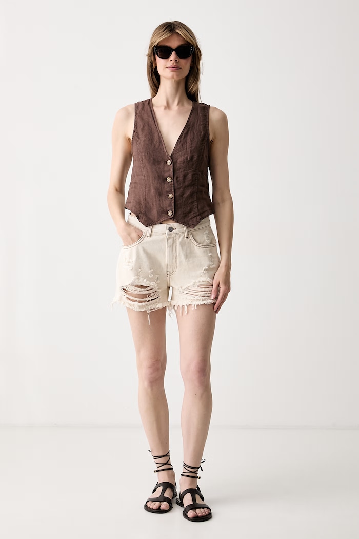 Haveone szorty damskie jeansowe PGZ.Q245 beżowy SS26