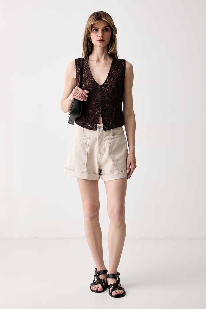 Haveone szorty damskie jeansowe PGZ.Q246 beżowy SS26