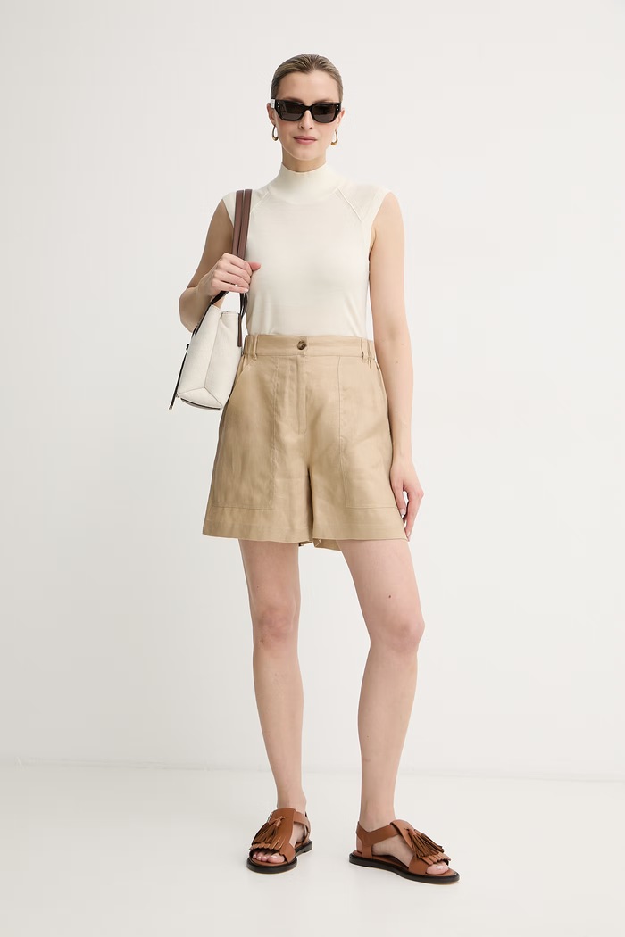 Weekend Max Mara Bermudy damskie lniane 2615141013600 beżowy SS26