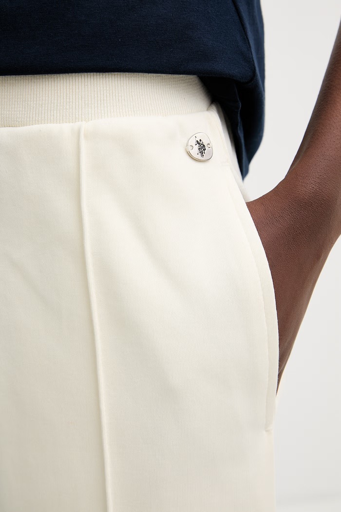 U.S. Polo Assn. szorty dresowe damskie bawełniane z elastanem Pintuck Tipped Sweat beżowy WUP1351