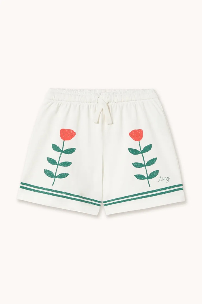 Детски памучен къс панталон Tinycottons RED ROSES GRAPHIC SHORTS памук бял SS26.075