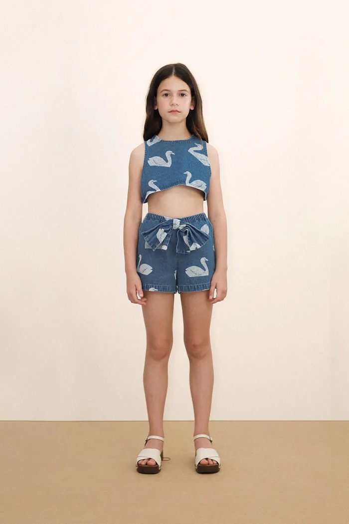 Παιδικό σορτς τζιν Tinycottons BIG SWANS SHORTS SS26.324