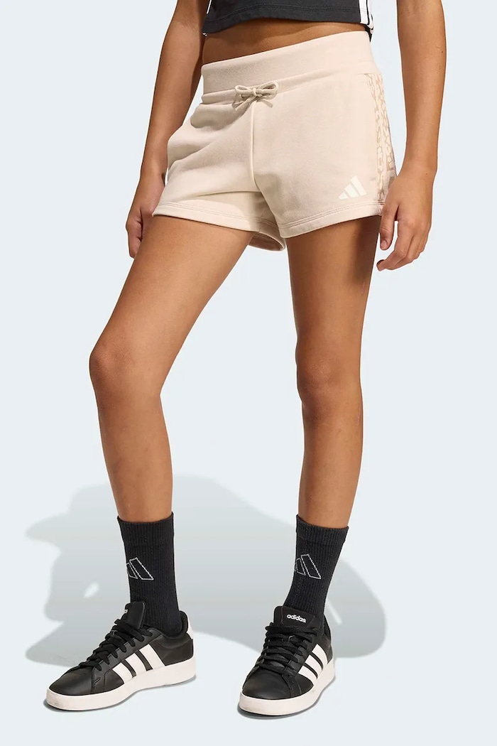 Detské krátke nohavice adidas pletenina béžová KB6970
