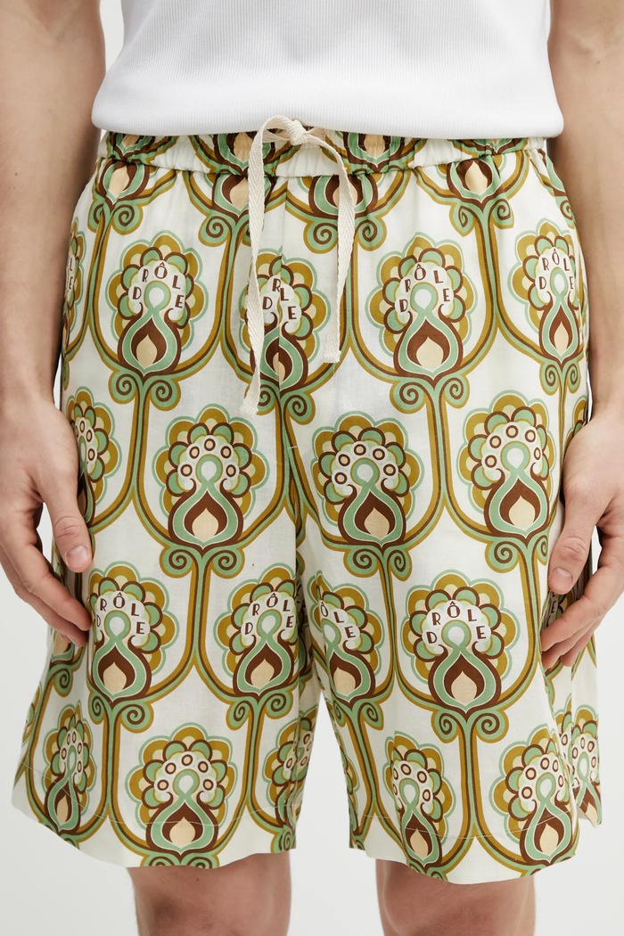 Drôle de Monsieur Short Tapisserie Florale Lin pantaloncini con lino da uomo verde J.BS158.LI012.GN
