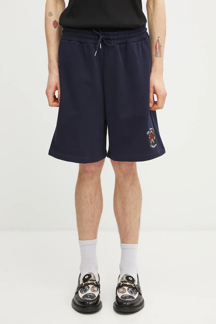 Drôle de Monsieur pantaloni scurți din bumbac Slogan Rose tricotaj bleumarin J.BS180.CO127.NY