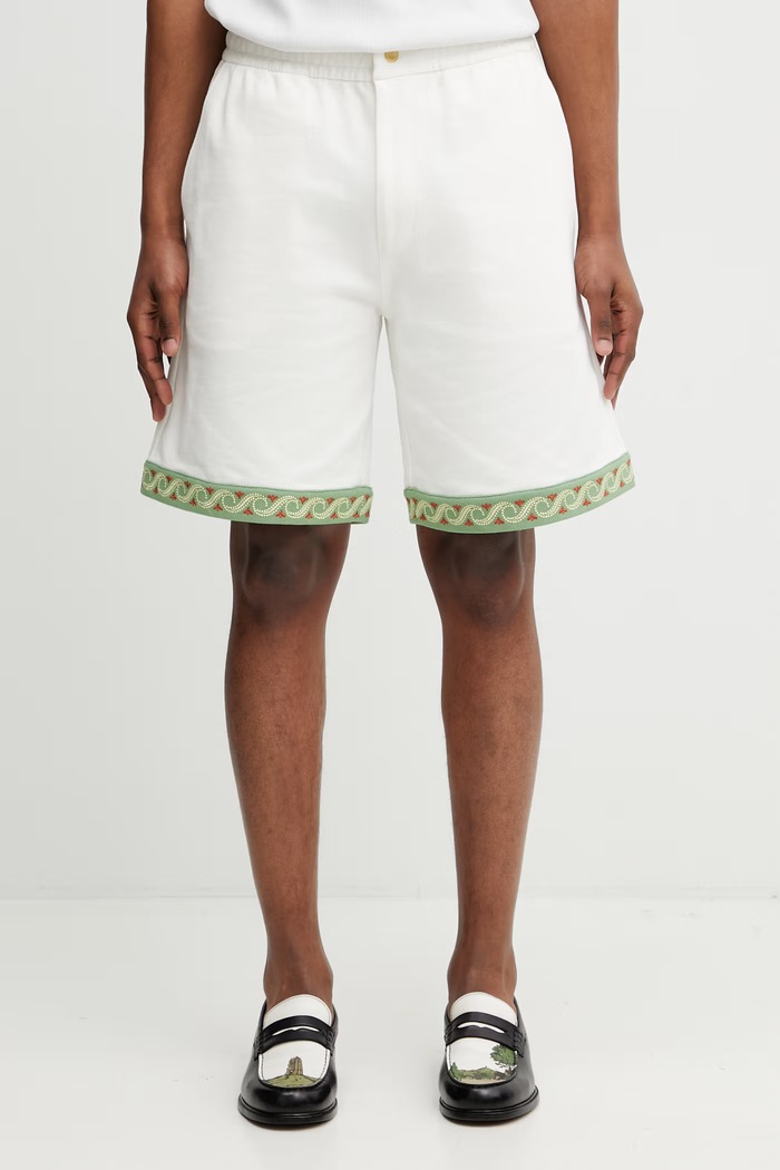 Drôle de Monsieur pantaloni scurți pentru bărbați, din bumbac Short Piqué Brodé bej K.BS179.CO264.OW