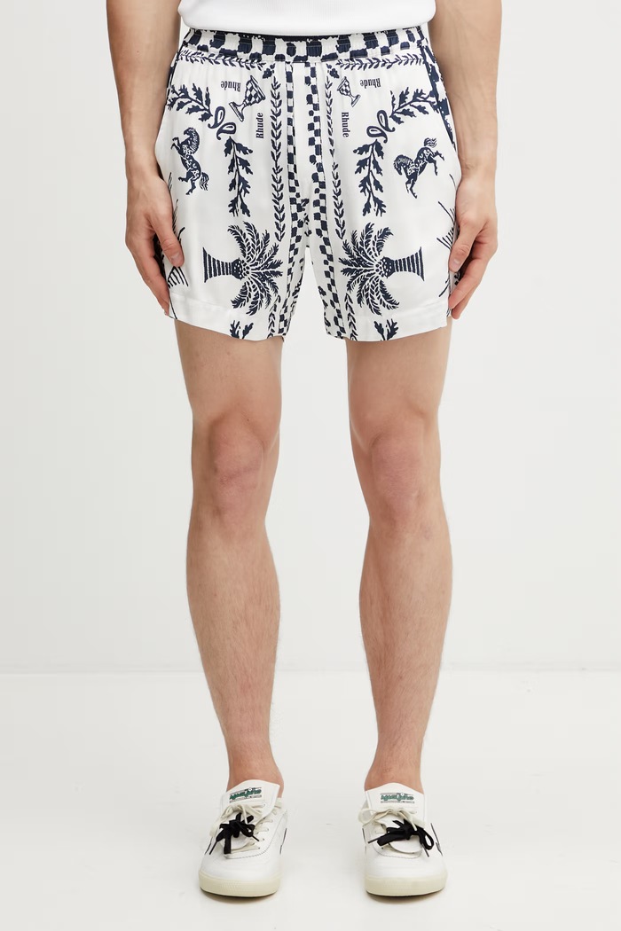 RHUDE Regista Tile pantaloni scurți pentru bărbați cu vâscoză alb RHSS26SH02358