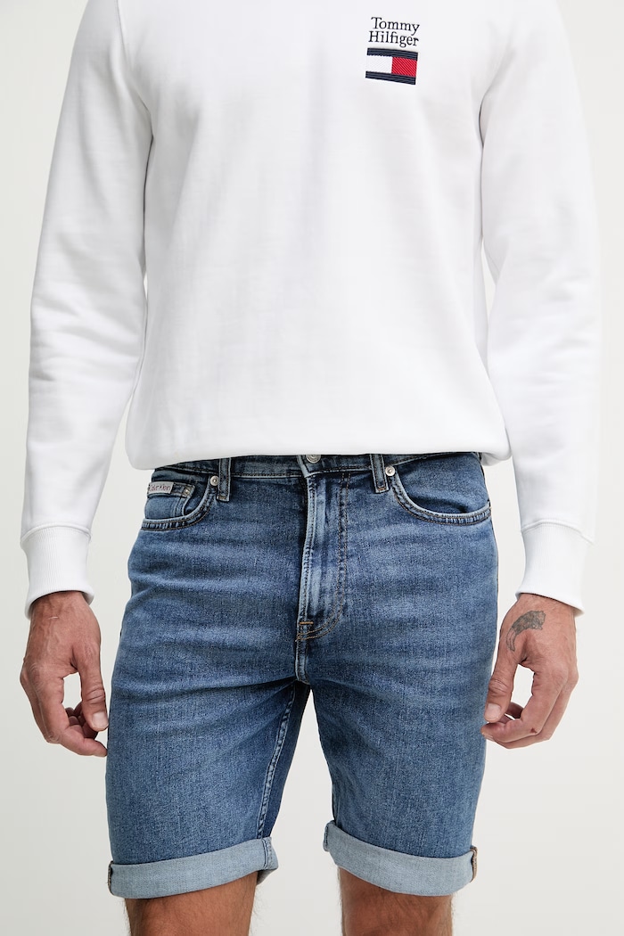 Calvin Klein Jeans šortky pánske rifľové modrá LV04RF922G