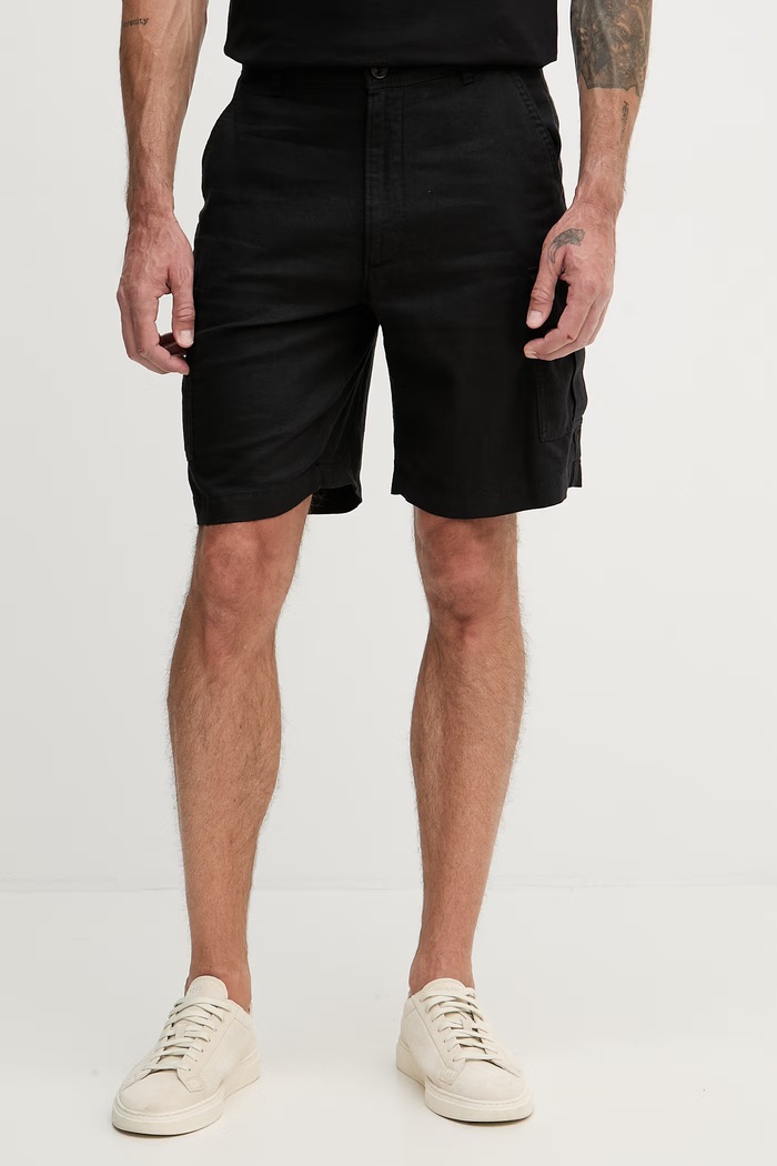 Calvin Klein Jeans šortky cargo pánske s ľanom čierna LV04RF610G