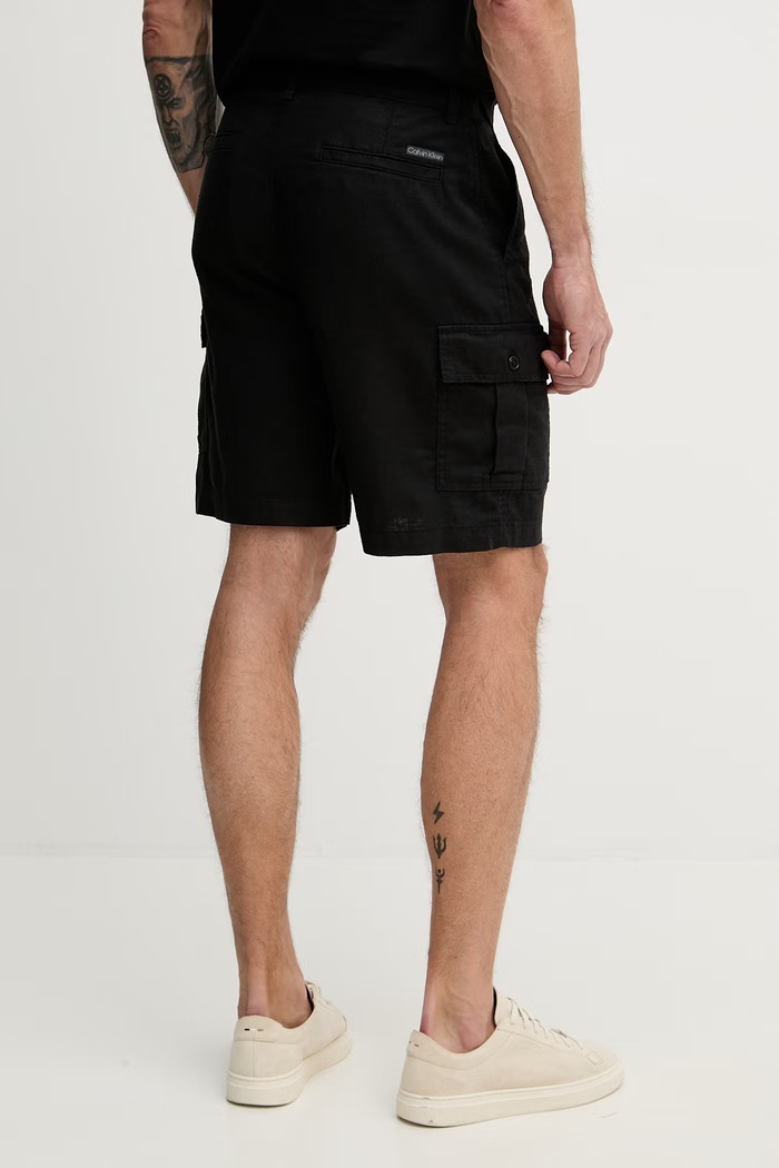 Oblečenie Calvin Klein Jeans šortky cargo pánske s ľanom LV04RF610G čierna