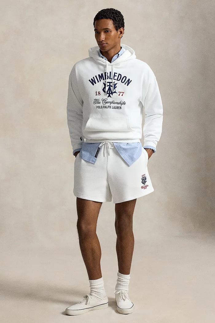 Odzież Polo Ralph Lauren szorty dresowe męskie z bawełną Wimbledon 710B28849 biały