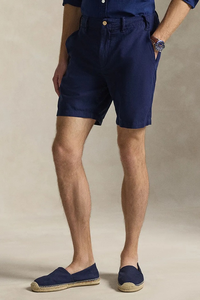 Kratke hlače z dodatkom lanu Polo Ralph Lauren Tkanina mornarsko modra 710741375