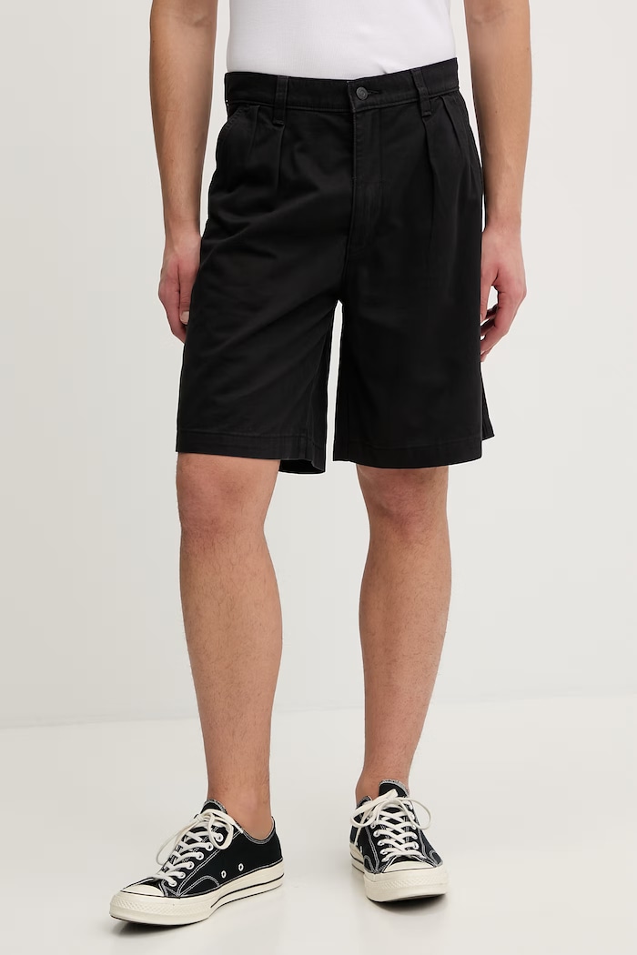 Памучен къс панталон Levi's BAGGY PLEATED памук черен 0057P