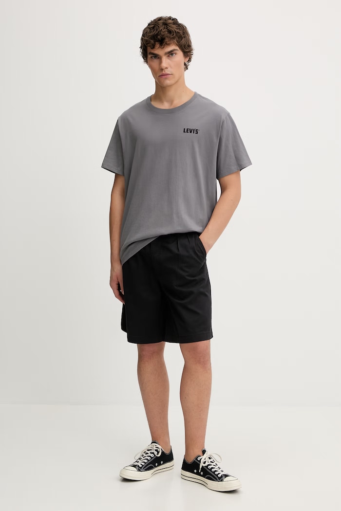 Памучен къс панталон Levi's BAGGY PLEATED 0057P черен SS26