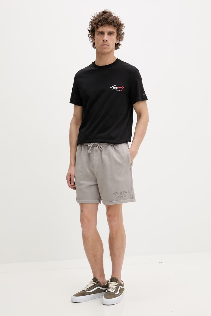 Tommy Jeans teplákové šortky pánske bavlnené DM0DM22696 hnedá SS26