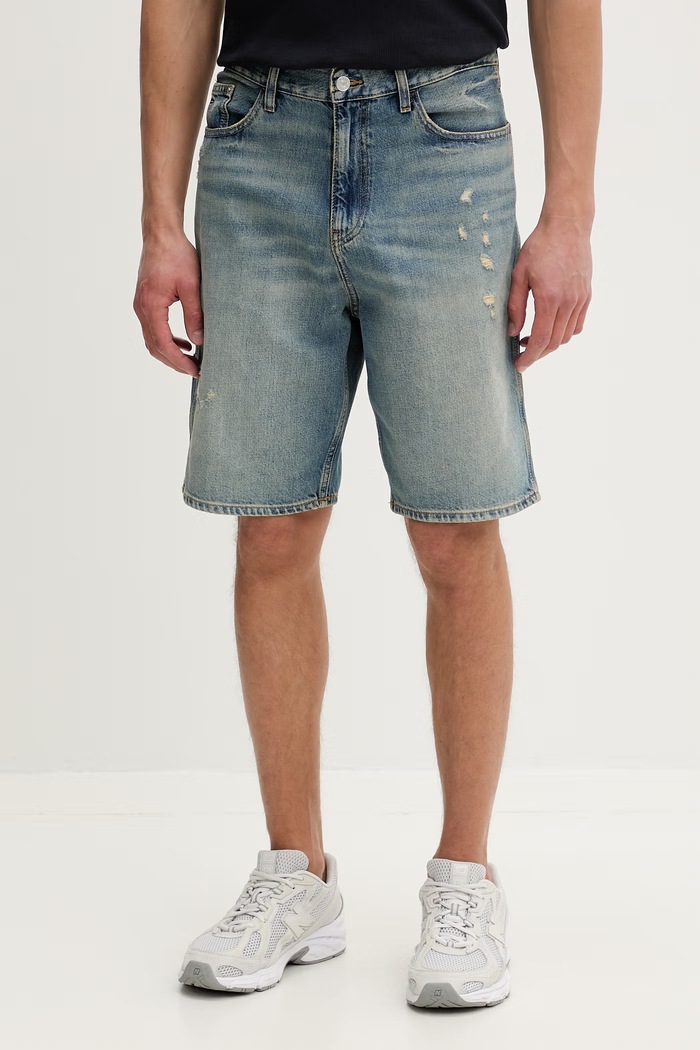 Tommy Jeans šortky pánske rifľové modrá DM0DM22993