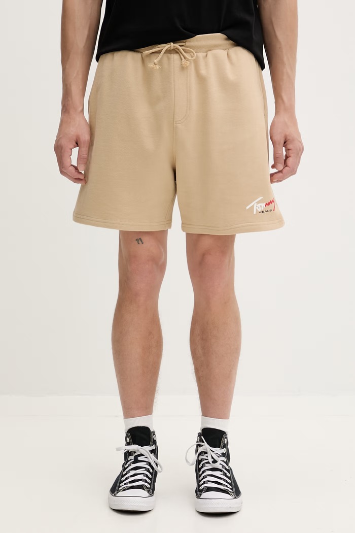 Tommy Jeans pantaloni scurți de trening pentru bărbați, din bumbac bej DM0DM23017
