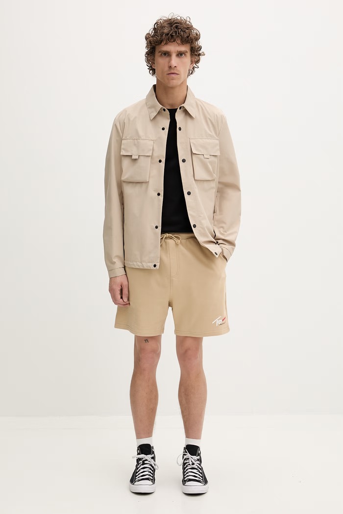 Tommy Jeans pantaloni scurți de trening pentru bărbați, din bumbac DM0DM23017 bej SS26